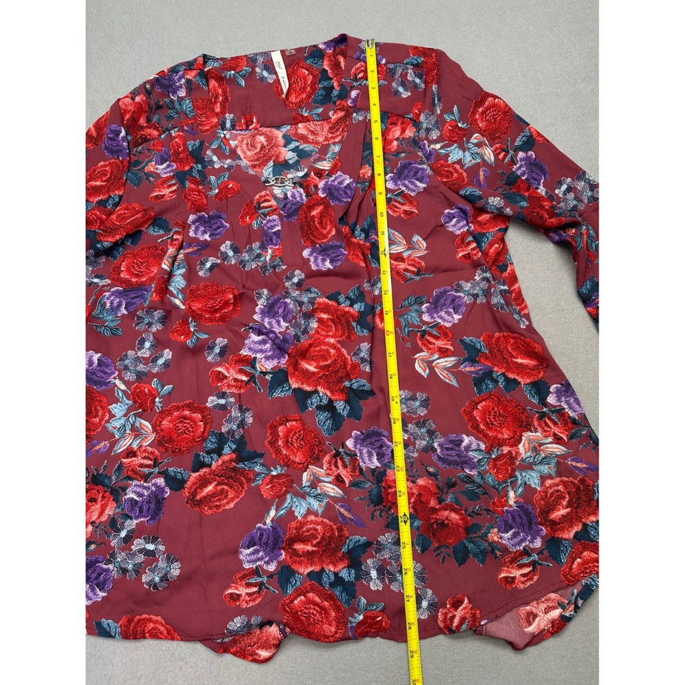 NY Collection Womens Bohemian Floral V-Neck Blouse Burgundy Red Purple XL NWT - Picture 6 of 14